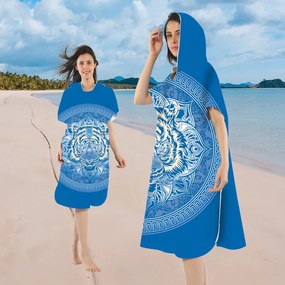 Poncho prosop de plaja TIGER albastru 80x145 cm