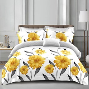 Lenjerie de pat cu 2 fete, policoton, 4 piese, pat 2 persoane, alb / galben , A50-626