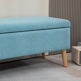 HOMCOM Bancă cu spațiu de depozitare, până la 220 kg, aspect din in, 110x39x45cm, Albastru | Aosom Romania
