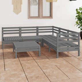 Set mobilier de gradina, 6 piese, gri, lemn masiv de pin Gri, 1