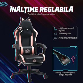 HOMCOM Scaun Gaming Ergonomic cu Urechi de Pisica, Roz | Aosom Romania