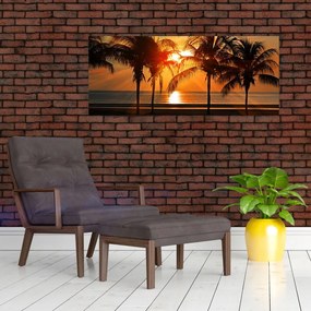 Tablou cu palmier în apus de soare (120x50 cm)