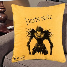 Perna Personalizata Death Note Ryuk Shinigami Alb-Negru, 40x40 cm, Galben, Husa Detasabila, Perna Inclusa, BEKZ®