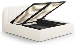 Pat matrimonial fildeș tapițat cu spațiu de depozitare cu somieră 180x200 cm Juno – Windsor &amp; Co Sofas