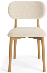 MAZZONI EXPORT ALDO Crem (material Monza 90)/cadru stejar lăcuit - SCAUN DIN LEMN BOUCLÉ PENTRU SALON SUFRAGERIE BUCĂTĂRIE RETRO
