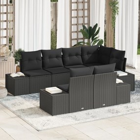 vidaXL Set de canapea de grădină cu 7 piese și perne, negru, poliratan
