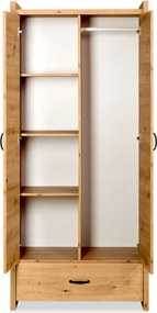 Dulap lemn masiv alb Amelie /Stejar, 84 × 190 × 50 cm - Stejar deschis
