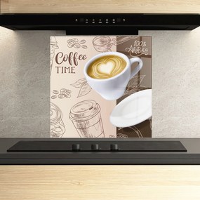 Panou Sticla Bucatarie, 60x60cm, Protectie aragaz, Antistropi, Termorezistent, Alimente, Cafea, Coffee Time