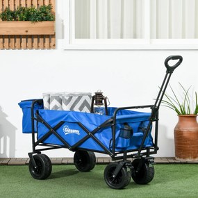 Outsunny Cărucior Pliabil de Exterior cu Geantă Frigorifică Detașabilă, Capacitate 100kg, Ideal pentru Grădină și Camping, Albastru | Aosom Romania