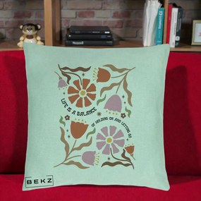 Perna Decorativa Life is a Balance Floral, 40x40 cm, Verde Menta, Husa Detasabila, Perna Inclusa, BEKZ®