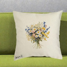 Perna Decorativa Buchet Camp Acuarela Margarete-Lavanda, 40x40 cm, Ecru, Husa Detasabila, Perna Inclusa, BEKZ®