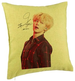 Perna Decorativa BTS Jimin 2, 40x40 cm, Verde, Husa Detasabila, Burduf