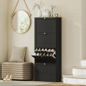 HOMCOM Pantofar Compact cu 4 Sertare și Rafturi Reglabile pe 2 Niveluri, 60 x 23,5 x 153,3 cm, Negru | Aosom Romania
