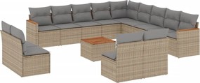 vidaXL Set canapele de grădină, 14 piese, cu perne, bej, poliratan