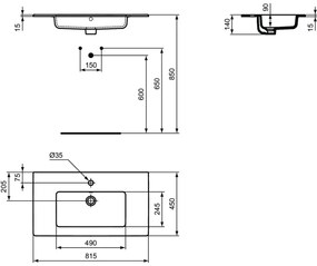 Lavoar incastrat alb 82 cm, dreptunghiular, Ideal Standard Tempo 815x450 mm