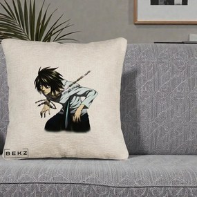 Perna Personalizata Death Note L Lawliet Lanturi, 40x40 cm, Bej Canapea, Husa Detasabila, Perna Inclusa, BEKZ®