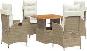 vidaXL Set mobilier de grădină cu perne, 5 piese, bej, poliratan
