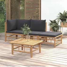3155208 vidaXL Set mobilier de grădină cu perne gri închis, 4 piese, bambus