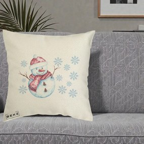 Perna Decorativa Om de Zapada Rosu cu Fulgi, 40x40 cm, Ecru, Husa Detasabila, Perna Inclusa, BEKZ®