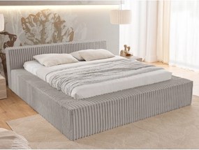 Pat matrimonial gri tapițat cu spațiu de depozitare cu somieră 180x200 cm Cloe – Ropez