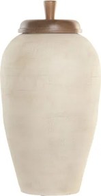 Vază decorativă tip tibor, stil rustic natural, culoare teracotă cu blat natur, din lemn de mango, „Tibor”