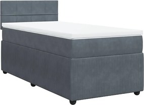 vidaXL Pat box spring cu saltea, gri închis, 90x190 cm, catifea