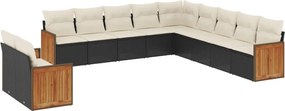 vidaXL Set canapele de grădină cu perne, 11 piese, negru, poliratan