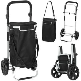 HOMCOM Cărucior de cumpărături pliabil 40 L caddie portabil pe roți cu mâner telescopic, 45,5x35,5x97cm, negru | Aosom Romania