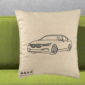 Perna Personalizata BMW Seria 7 Linie Minimalista, 40x40 cm, Bej, Husa Detasabila, Perna Inclusa, BEKZ®