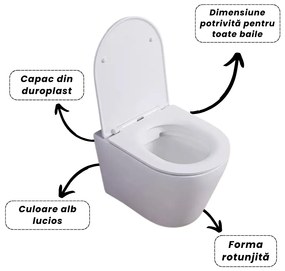 Set vas wc rimless suspendat, semirotund, Foglia Oslo si capac softclose alb Alb