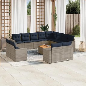 vidaXL Set mobilier de grădină cu perne, 13 piese, gri, poliratan