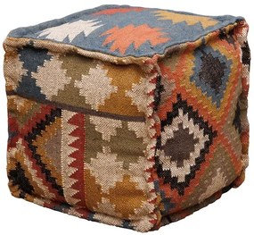 Puf multicolor, din iuta naturala si lana, Autumn Killim