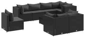 3308203 vidaXL Set mobilier de grădină cu perne, 9 piese, negru, poliratan