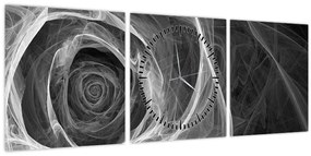 Tablou - Abstract trandafir negru și alb (cu ceas) (90x30 cm)