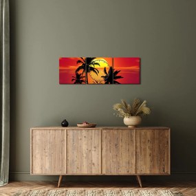 Tablou - Silueta insulei cu palmieri (cu ceas) (90x30 cm)