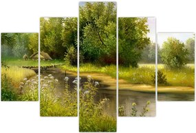 Tablou - Râu lângă pădure, pictură în ulei (150x105 cm)