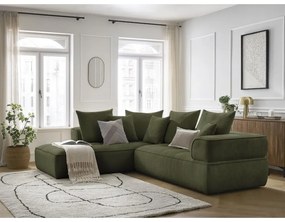 Colțar verde cu tapițerie din chenille (cu colț pe partea stângă/în formă de ”L”) Whesley – Bobochic Paris