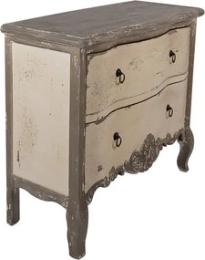 Comodă vintage cu 2 sertare, din lemn, natur, cu blat gri, decor în relief și picioare curbate, 82 x 95 x 40 cm, „Florence”