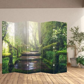 Paravan - Trepte din lemn în pădure (210x170 cm)