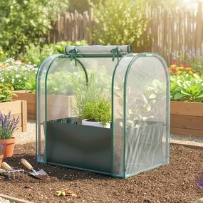 Outsunny Mini Seră de Grădină cu Sac de Plantare, Seră pentru Grădină cu Ușă Rulabilă, Structură din Oțel, Acoperire din Plastic, pentru Legume, Flori, Plante, Verde Închis | Aosom Romania