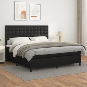 3142851 vidaXL Pat box spring cu saltea, negru, 160x200 cm, piele ecologică