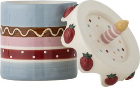 Borcan cu capac din ceramică artizanală, multicolor, pictat manual cu căpșuni, 14,5x17,5 cm, 800 ml, „Milkya"