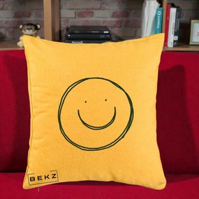 Perna Decorativa Smile Desen Minimalist, 40x40 cm, Galben, Husa Detasabila, Perna Inclusa, BEKZ®