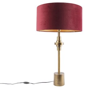 Lampă de masă Art Deco din bronz cu abajur din catifea roșie 50 cm - Diverso