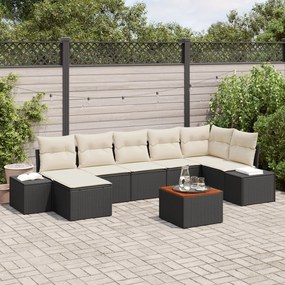 vidaXL Set canapele grădină 8 piese cu perne Negru Ratan Poli Acacia
