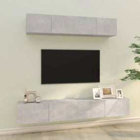 Set dulap TV, 4 piese, gri beton, lemn prelucrat 4, Gri beton, 100 x 30 x 30 cm