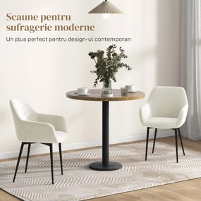 HOMCOM Set 2 Scaune de Dining Tapițate în Stil Nordic cu Brațe și Picioare din Oțel, 54x57x80 cm, Alb Crem | Aosom Romania
