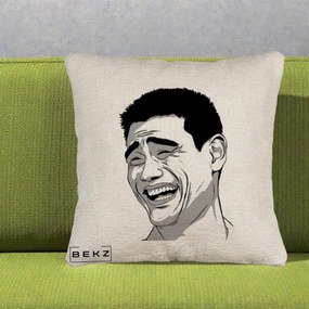 Perna Decorativa Yao Ming Meme, 40x40 cm, Bej Canapea, Husa Detasabila, Perna Inclusa, BEKZ®