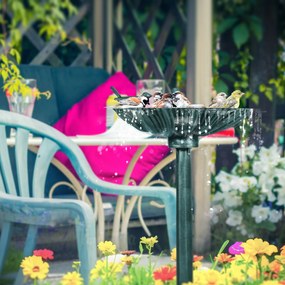 Outsunny Baie pentru păsări adăpătoare stil antic 81 cm cu bază jardinieră, hrănitoare și bazin pentru păsări pe picior, bronz verde | Aosom Romania