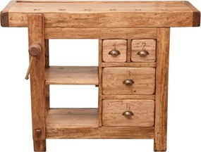 Banc de tamplar, L116 63 H90 cm, 4 sertare, natur, lemn masiv